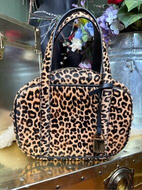J. Crew Bowler bag with leopard printed calf hair and leather handles